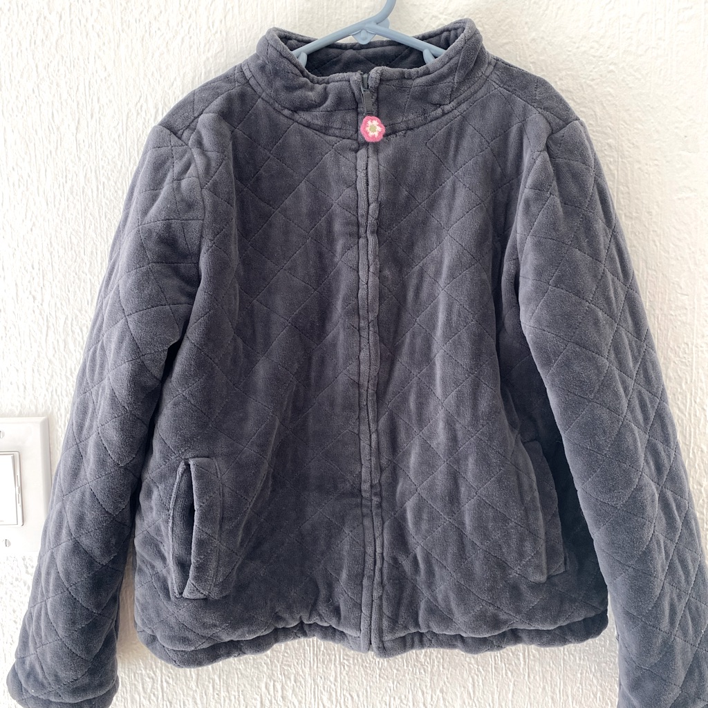 Velvety Quilted Zip Up Jacket In Charcoal Gray Perfect For Fall Size 12 Euc